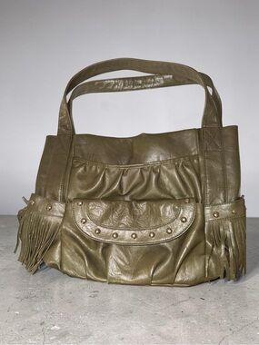 Western Olive Fringe Tote Bag with Stud Detail cowgirlcore